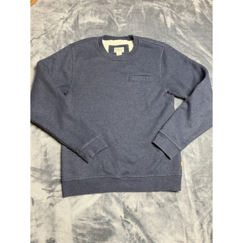 LL Bean Katahdin Iron Works Crewneck Mens Small Sherpa Lined Waffle Sweatshirt